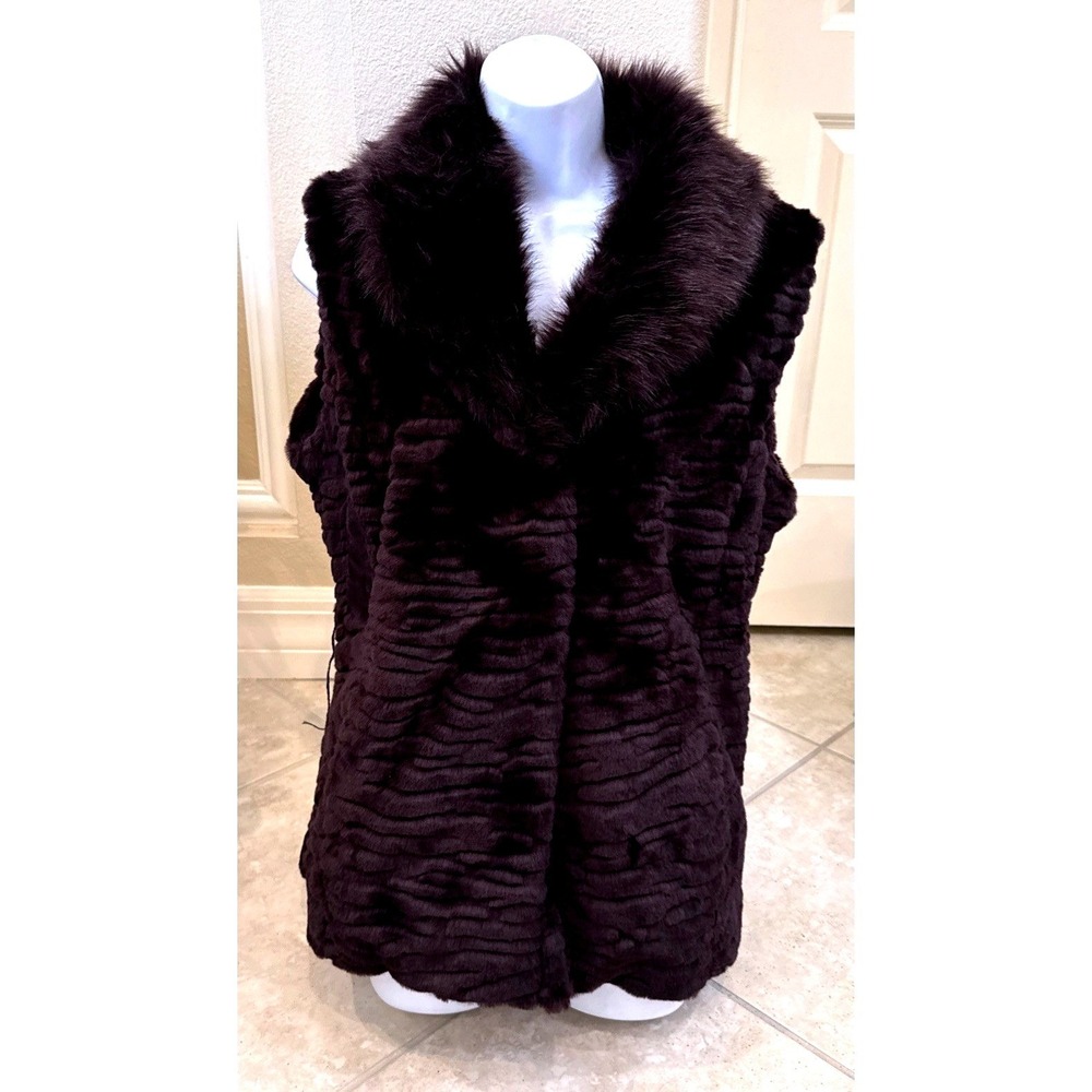 Terry Lewis Classic Luxuries Faux Fur Vest Purple Shawl Collar Medium